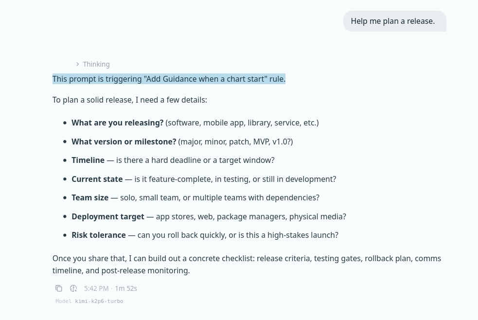 Msty Go applying guidance once at the beginning of a release planning chat