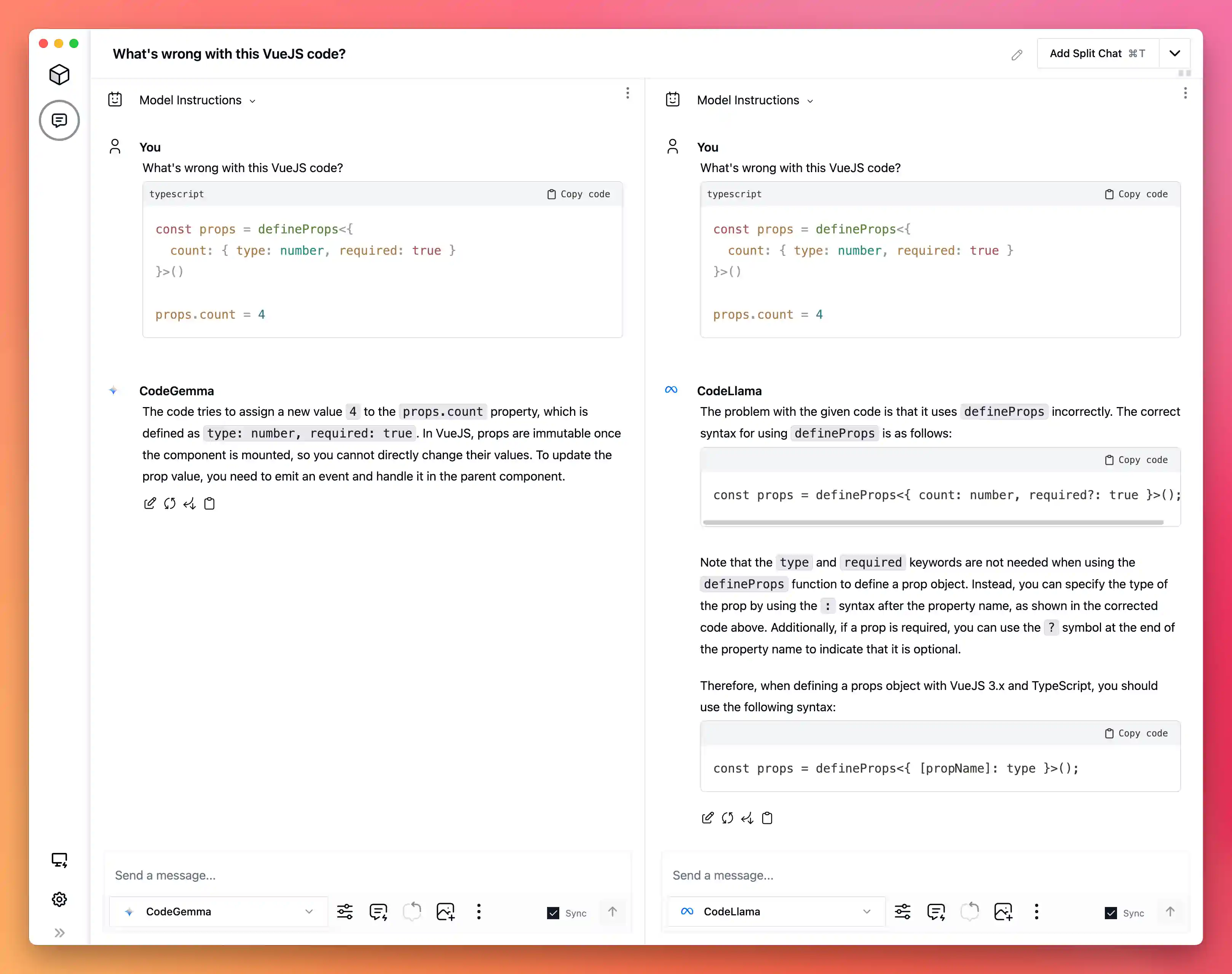 Model output comparisons for CodeGemma and CodeLlama