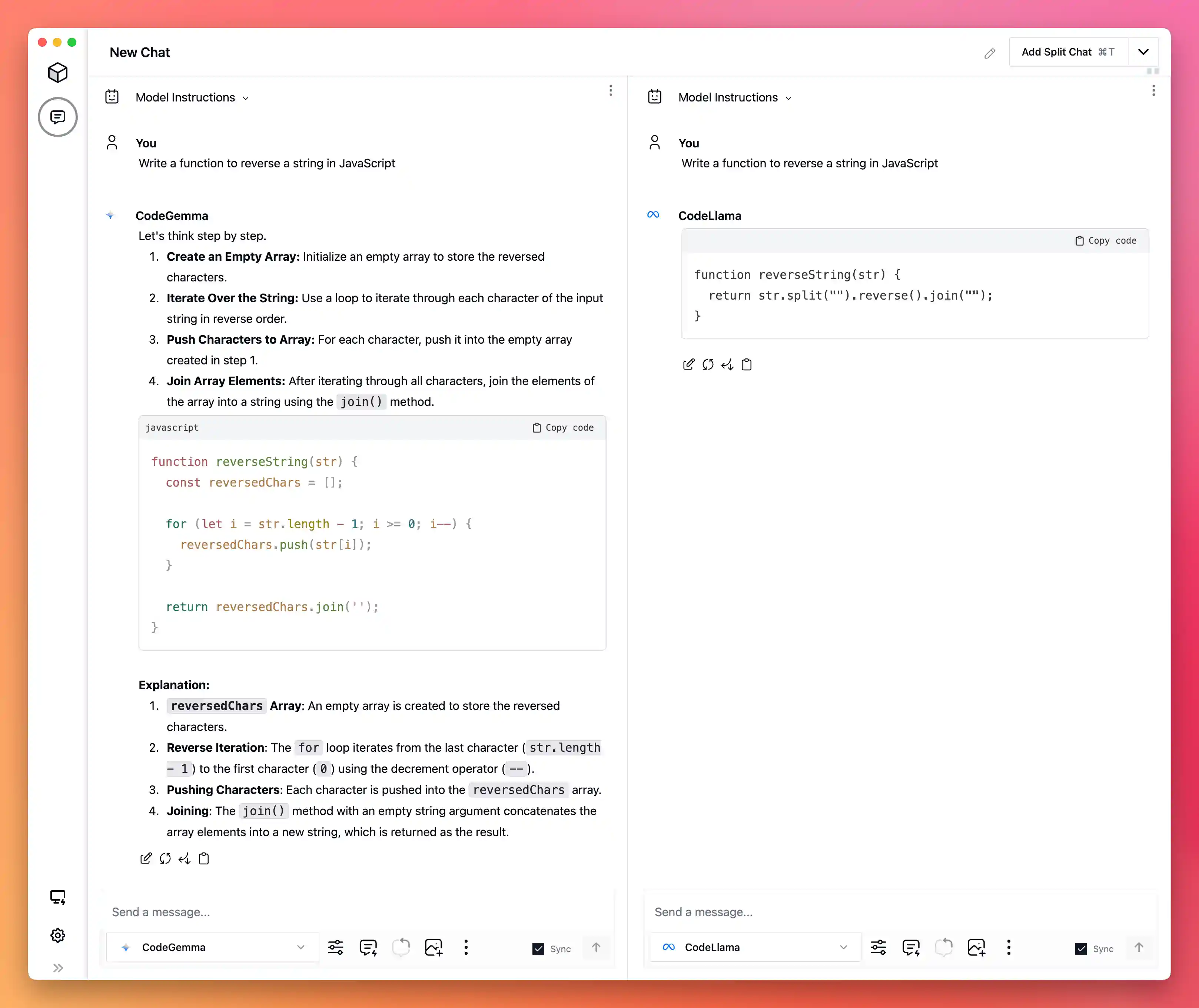 Model output comparisons for CodeGemma and CodeLlama