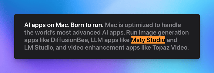 msty studio apple m5 announcement