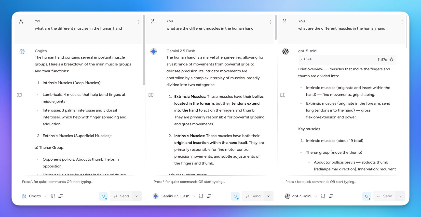split chat model response comparison