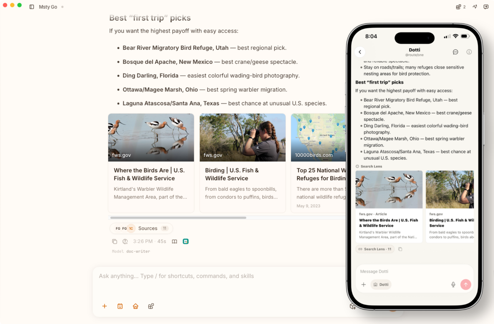 Msty Go application interface